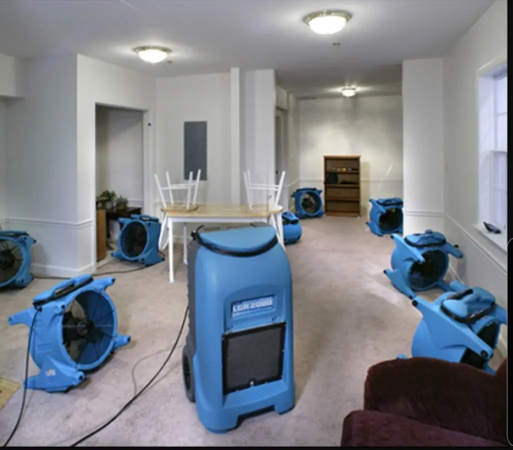 Air movers and dehumidifier setup for Water Extraction & Removal in Rapho